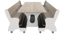 Hoogzit tafel L150 x B80 cm wit grey craft oak met 2 banken Tangara Groothandel voor de Kinderopvang Kinderdagverblijfinrichting